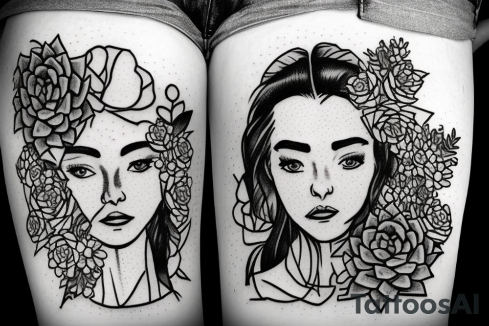 Side face with succulents tattoo idea
