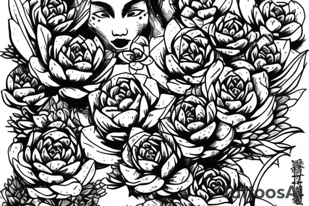 Side face with succulents tattoo idea