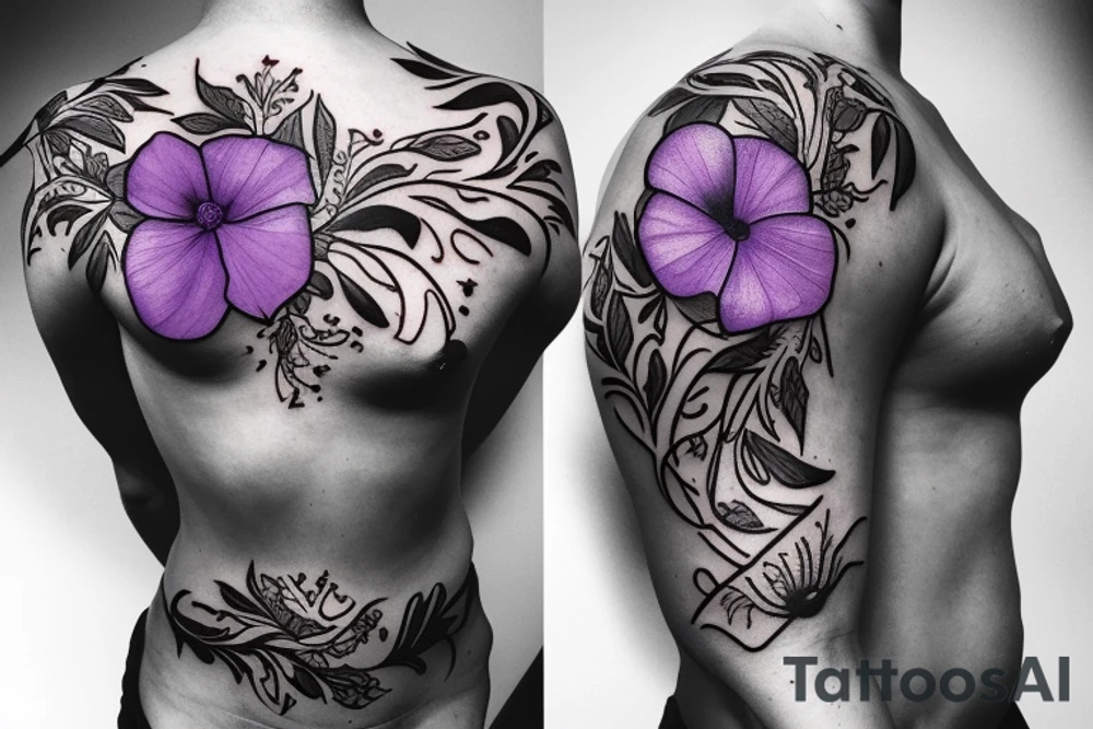 Taurus bull with Violet flower, Morning glory flower, and Poppy Flower around its chest. tattoo idea