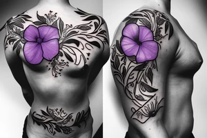 Taurus bull with Violet flower, Morning glory flower, and Poppy Flower around its chest. tattoo idea