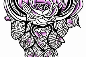 Taurus bull trible Violet flower, Morning Glory flower, and Poppy Flower making half the face tattoo idea