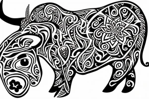 Taurus bull trible with flowers tattoo idea