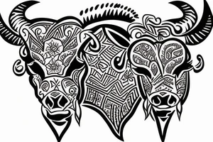 Taurus bull trible with flowers tattoo idea