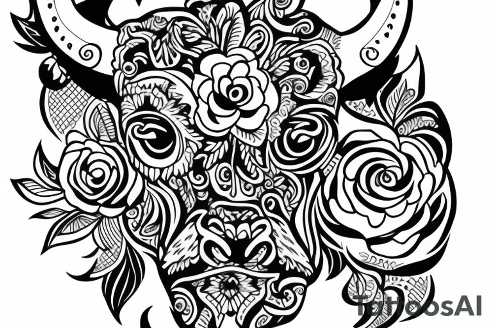 Taurus bull with flowers tattoo idea