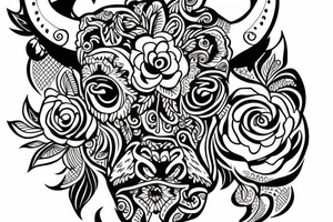 Taurus bull with flowers tattoo idea