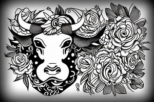 Taurus bull with flowers tattoo idea