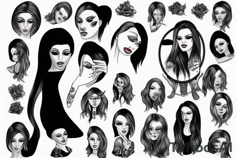 Women looking in a mirror tattoo idea