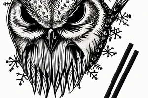 pissed off owls with punisher eyes holding a straw in a snowflake tattoo idea