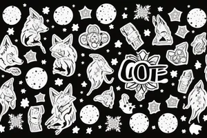 angry coyote holding a straw under snowflakes with planets in the background tattoo idea
