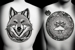 angry coyote holding a straw under snowflakes with planets in the background tattoo idea