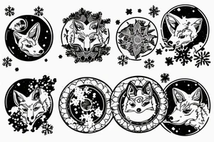 angry coyote holding a straw under snowflakes with planets in the background tattoo idea