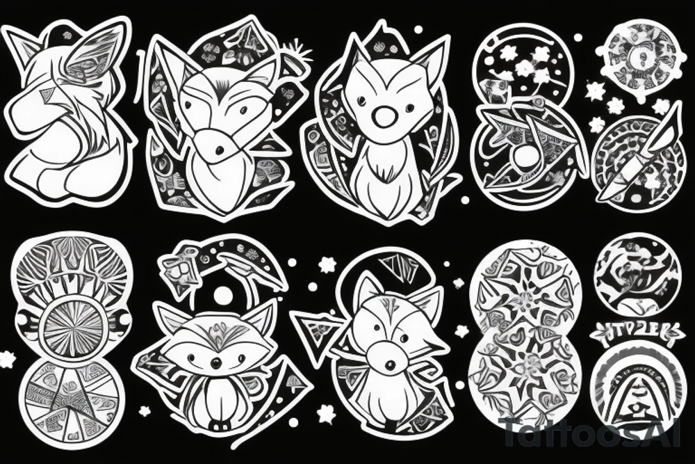 angry coyote holding a straw under snowflakes with planets in the background tattoo idea