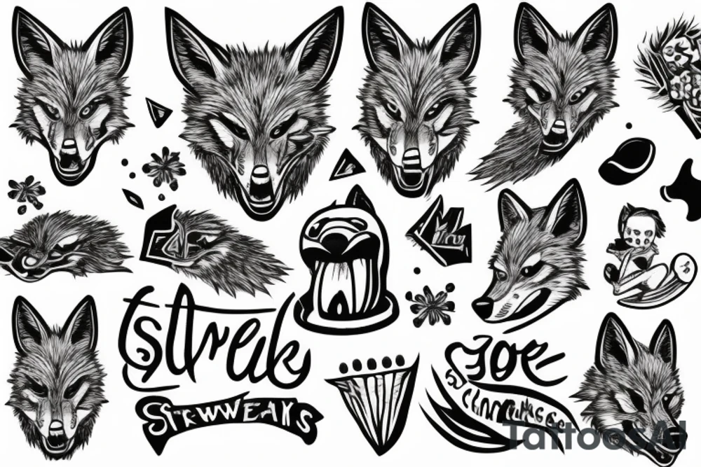 angry coyote holding a strawflakes tattoo idea