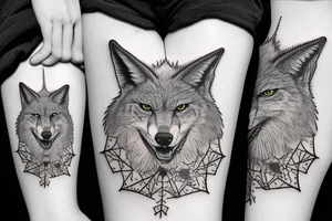 angry coyote holding a straw under snowflakes tattoo idea