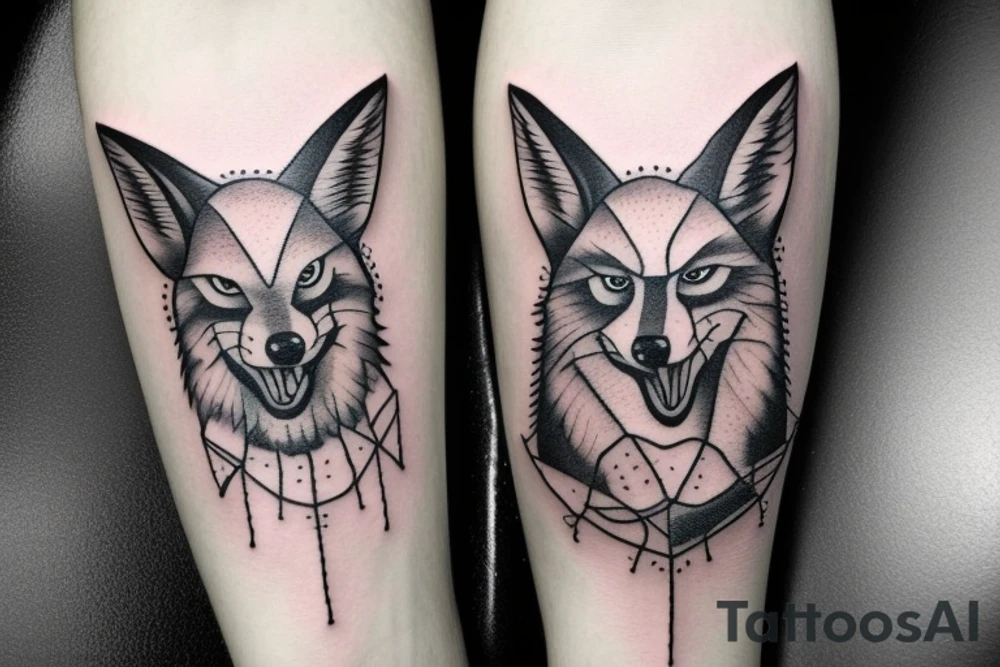 angry coyote holding a straw under snowflakes tattoo idea angry coyote holding a straw under snowflakes tattoo idea