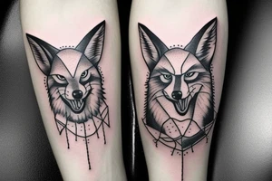 angry coyote holding a straw under snowflakes tattoo idea