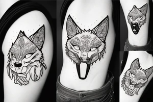 angry coyote holding a straw under snowflakes tattoo idea