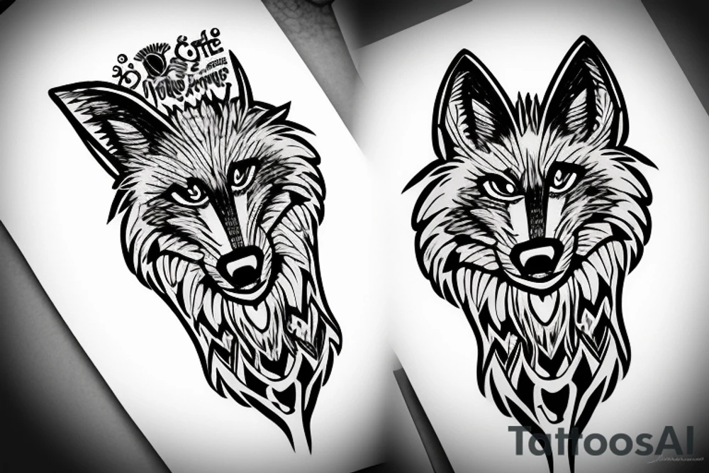 angry coyote holding a straw under snowflakes tattoo idea