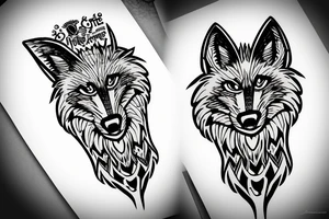 angry coyote holding a straw under snowflakes tattoo idea
