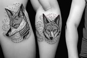 angry coyote holding a straw under snowflakes tattoo idea
