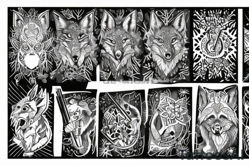 angry coyote holding a straw under snowflakes tattoo idea