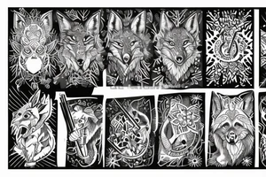 angry coyote holding a straw under snowflakes tattoo idea