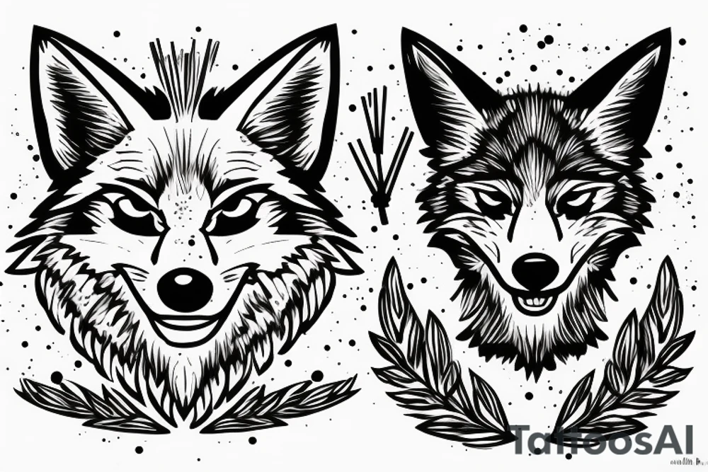 angry coyote holding a straw under snowflakes tattoo idea angry coyote holding a straw under snowflakes tattoo idea