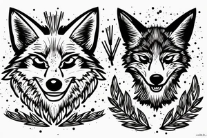 angry coyote holding a straw under snowflakes tattoo idea