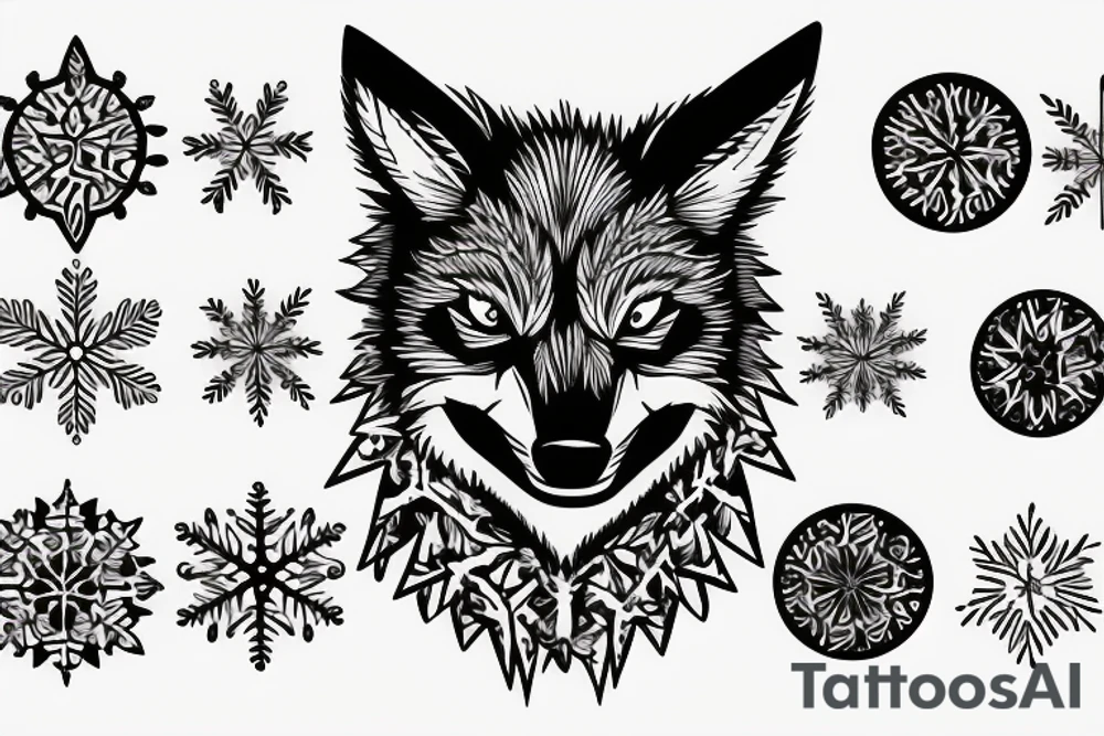 angry coyote holding a straw under snowflakes tattoo idea angry coyote holding a straw under snowflakes tattoo idea