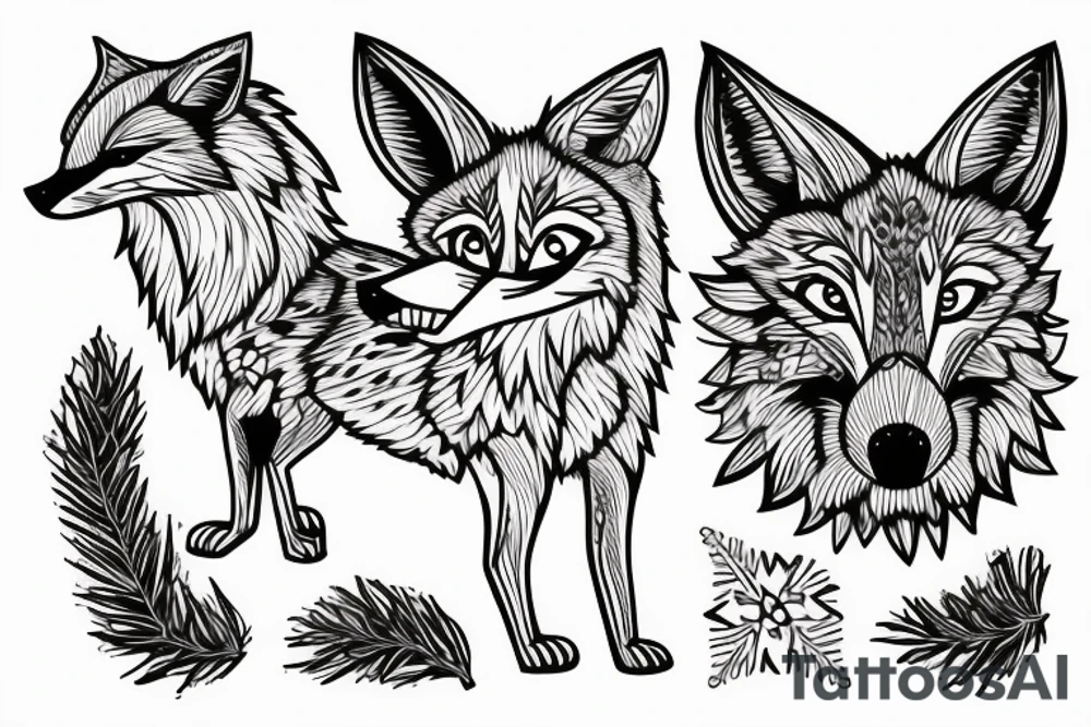 angry coyote holding a straw under snowflakes tattoo idea angry coyote holding a straw under snowflakes tattoo idea