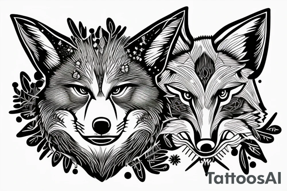 angry coyote holding a straw under snowflakes tattoo idea