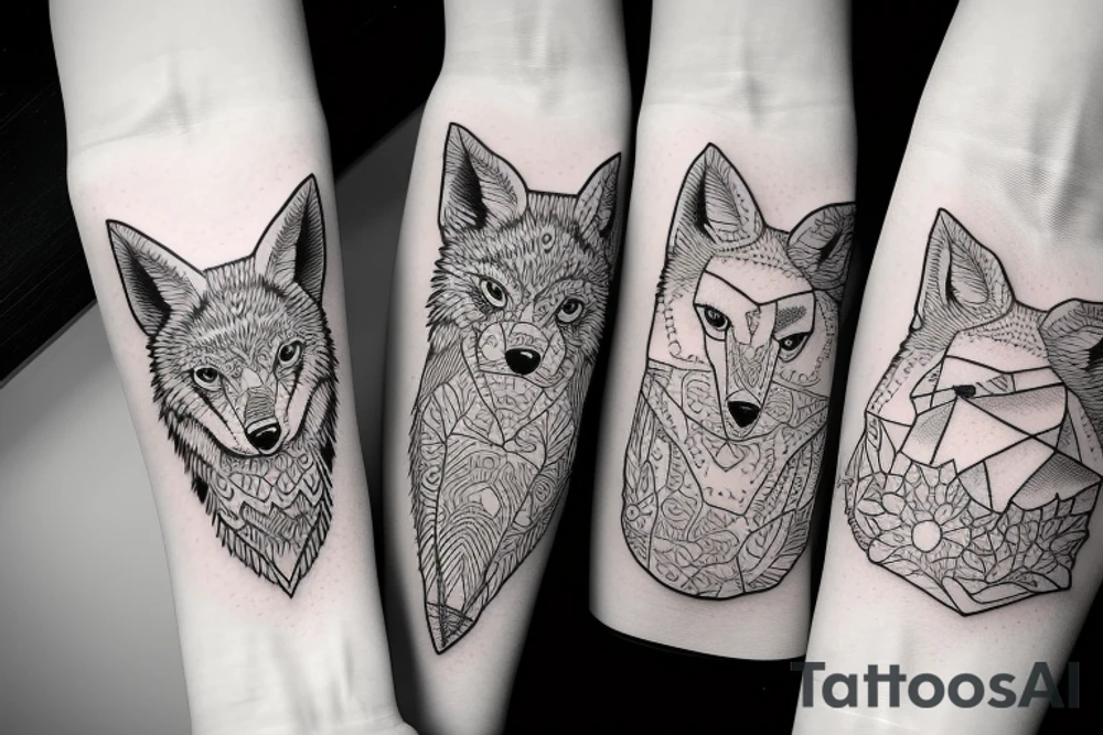 angry coyote holding a straw under snowflakes tattoo idea