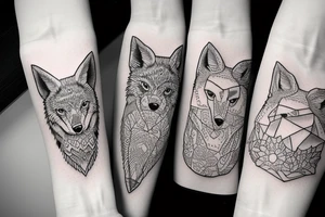 angry coyote holding a straw under snowflakes tattoo idea