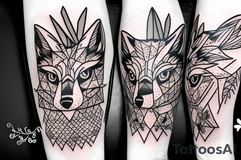 angry coyote holding a straw under snowflakes tattoo idea