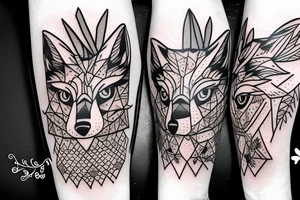 angry coyote holding a straw under snowflakes tattoo idea