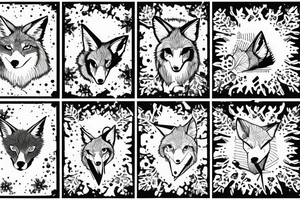 angry coyote holding a straw under snowflakes tattoo idea