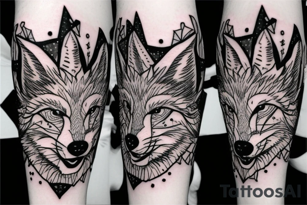 angry coyote holding a straw under snowflakes tattoo idea