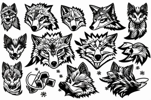 angry coyote holding a straw under snowflakes tattoo idea