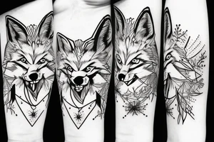 angry coyote holding a straw under snowflakes tattoo idea