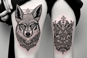 angry coyote holding a straw under snowflakes tattoo idea