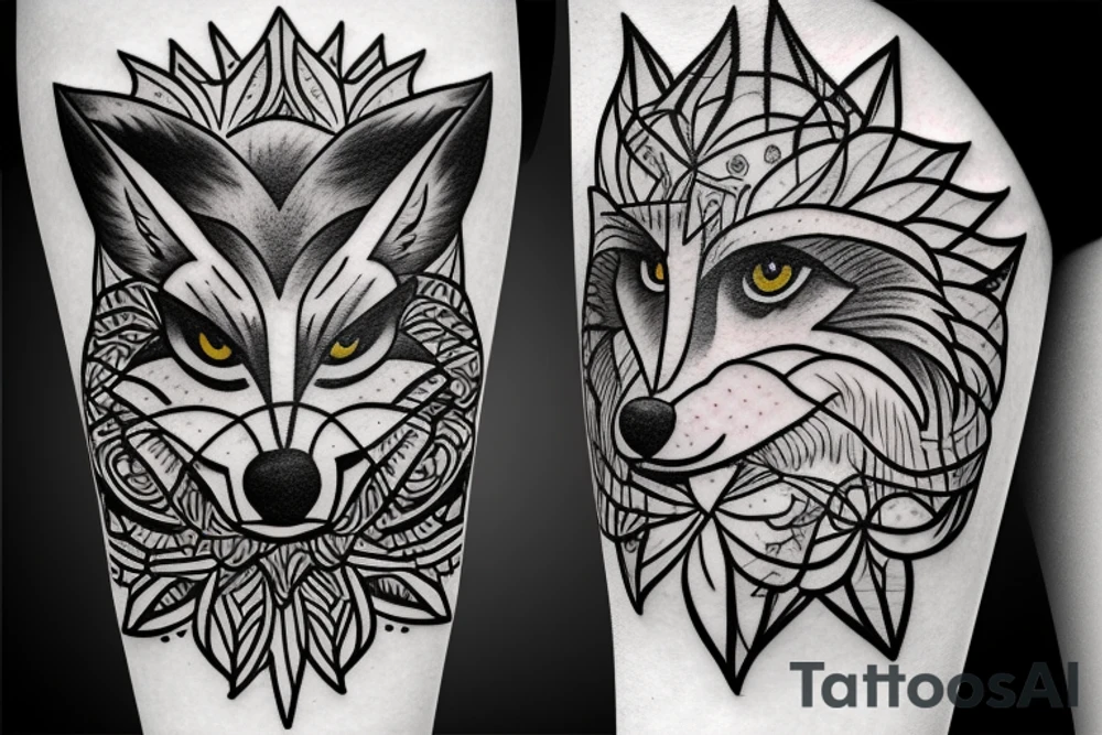 angry coyote holding a straw under snowflakes tattoo idea