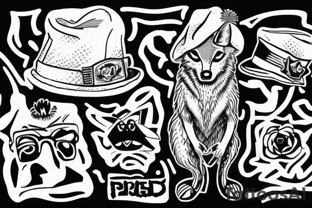 pissed off coyote wearing a beret snorting cocaine tattoo idea