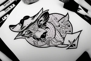pissed off coyote wearing a beret snorting cocaine tattoo idea