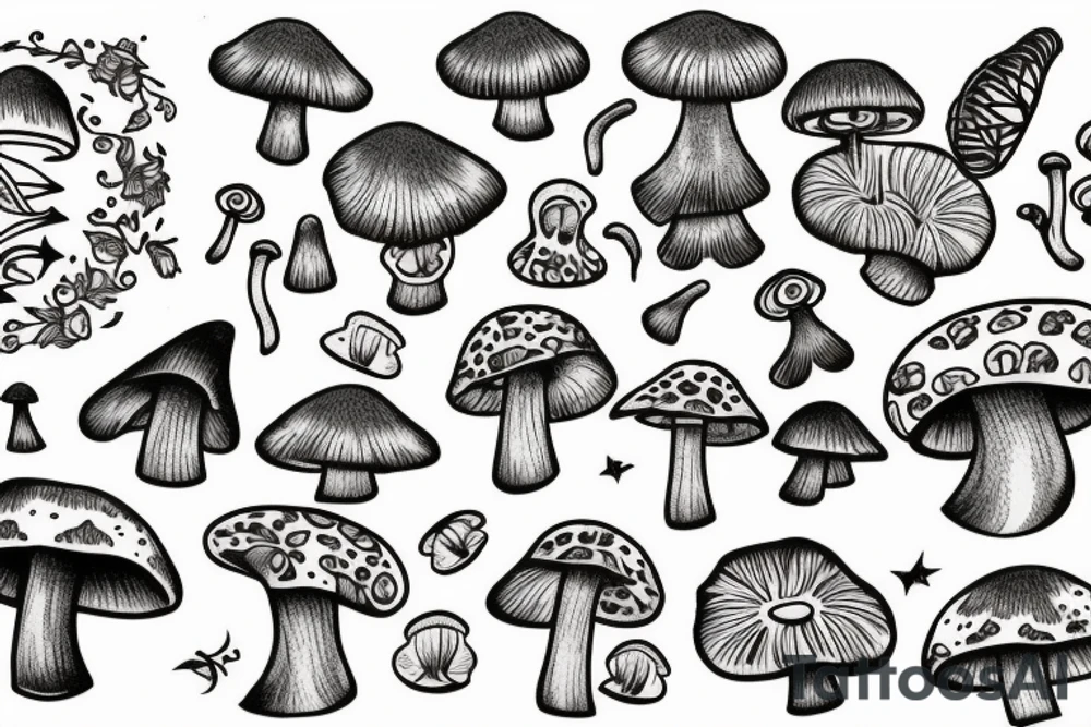 Meow wolf tattoo with mushrooms tattoo idea