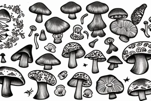 Meow wolf tattoo with mushrooms tattoo idea