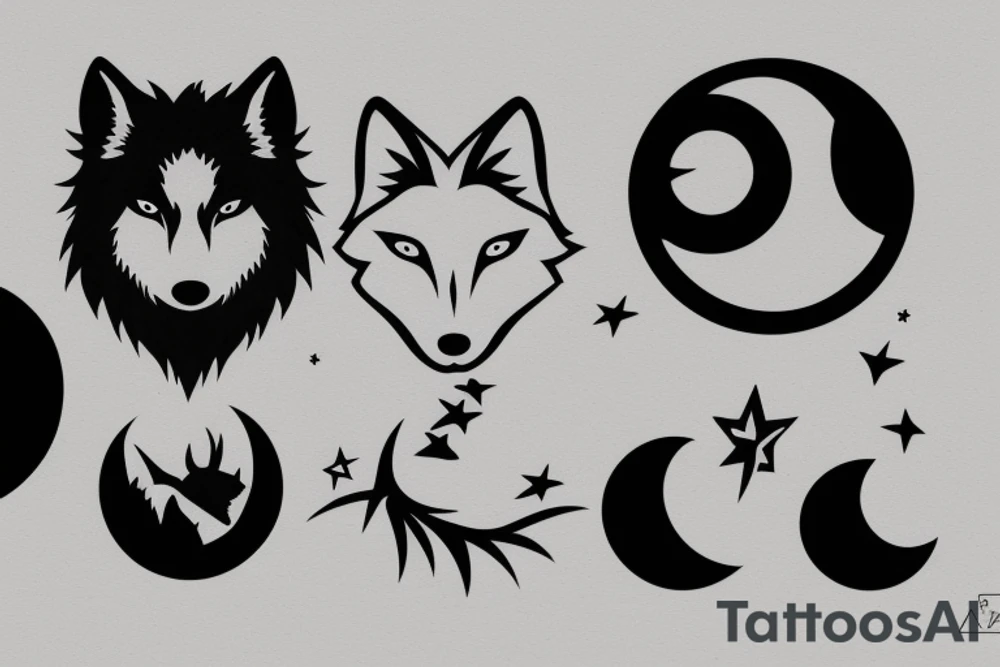 Simple "MW" designed into the shape of a moon and wolf tattoo idea