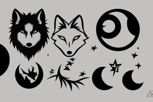 Simple "MW" designed into the shape of a moon and wolf tattoo idea