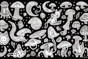 Wolf, moon, cat, mushroom, psychedelic tattoo idea