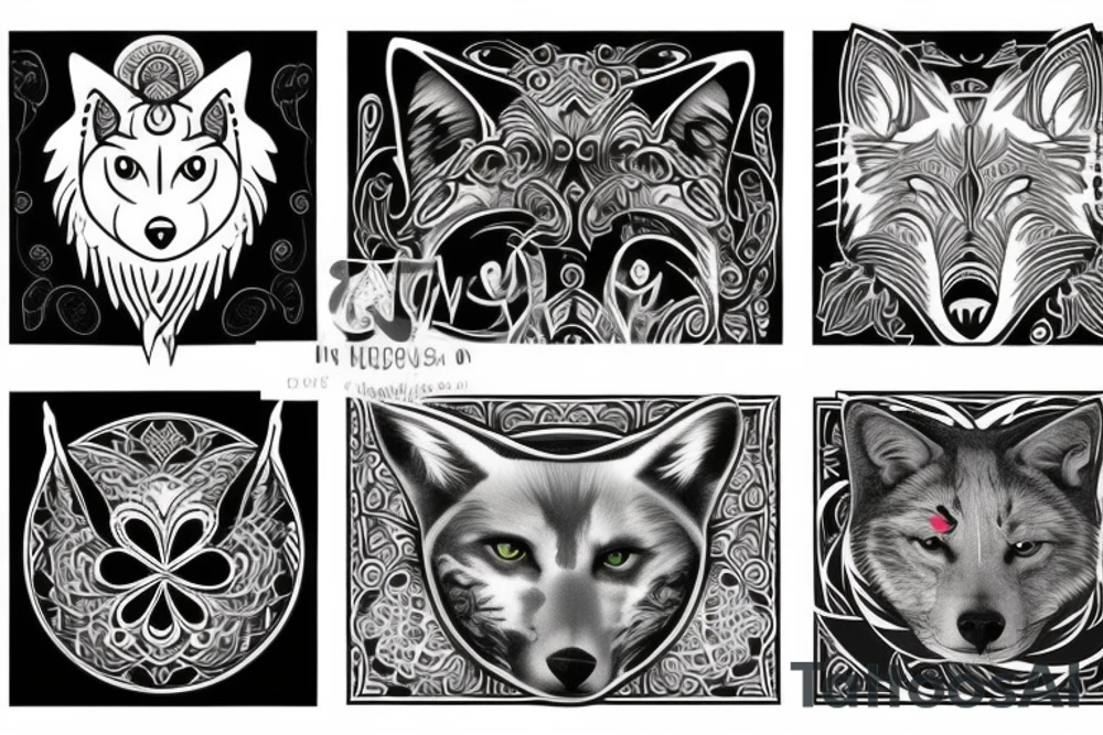 Wolf and cat combined tattoo tattoo idea