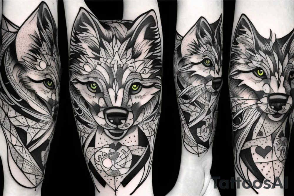 Wolf and cat combined tattoo tattoo idea